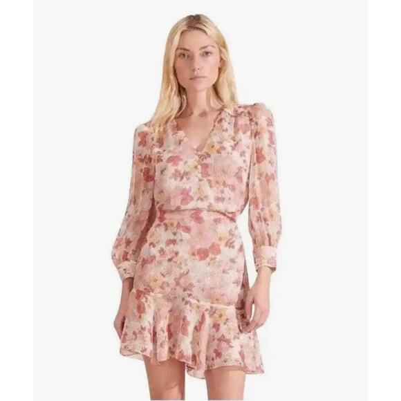Veronica Beard Silk Long Sleeve Mini Dress Pink Floral Print 6 - Picture 1 of 10